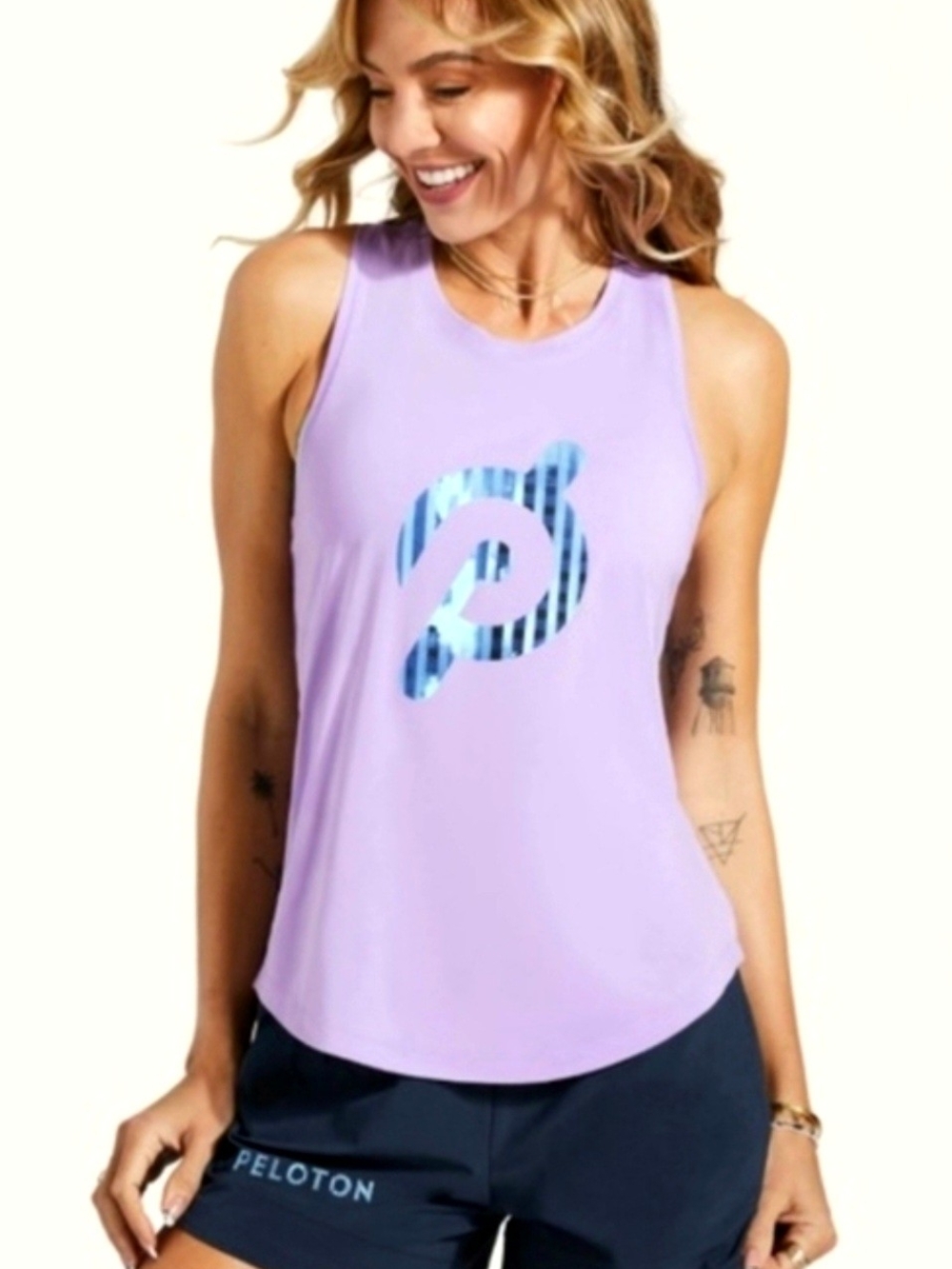 Peloton Lavender Performance Racerback Tank Top with Blue Logo - Picture 2 of 5